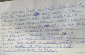 Ladrão se arrepende e devolve objetos furtados com carta de perdão ao dono em MT