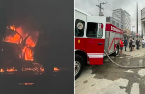 Carro pega fogo e explode em galpão deixando funcionários assustados em Santos, SP
