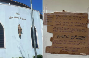 Cartaz com ameaça de bomba surge em igreja e apavora fiéis em São Vicente, SP
