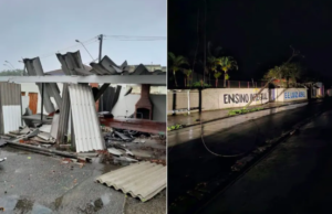 Tempestade com chuva de granizo derruba árvores e destelha casas no litoral de SP