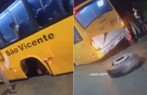 Com uma simples viagem a roda do ônibus se solta