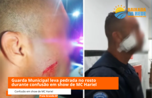 Agente da GCM de Praia Grande, SP leva pedrada no rosto durante show do MC Hariel