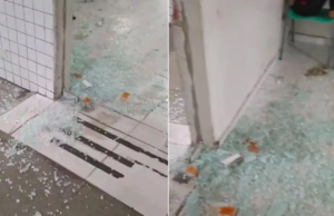 Homem em surto psicótico quebra porta de vidro em entrada de hospital em São Vicente, SP