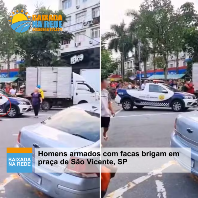 Homens armados com facas brigam em praça de São Vicente, SP