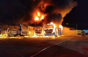 Incêndio destrói 17 ônibus em São Sebastião