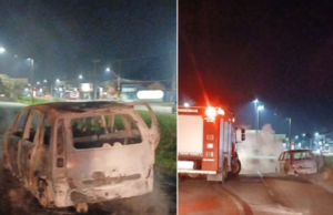 Veículo fica tomado pelo fogo após abastecer, no litoral de SP