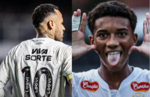 Neymar vai do gol à ‘fuga’ em jogo do Santos com boas-vindas de Robinho Jr