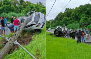 Jovens ficam feridos após carro bater em poste no litoral de SP.