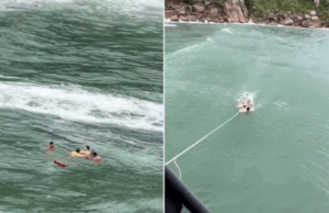 Turista arrastado por correnteza é resgatado com apoio do helicóptero Águia em Guarujá.