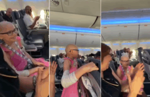 Menina supera câncer raro e comemora com a família dentro de avião.