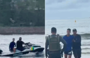 Adolescente é capturado no mar após roubo em praia do litoral de SP.