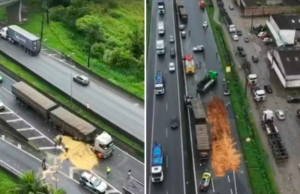 Acidente provoca congestionamento em rodovia de Guarujá.